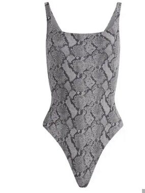 SKIMS fits everybody square neck Gray Snake-Print One-Piece Bodysuit nwt